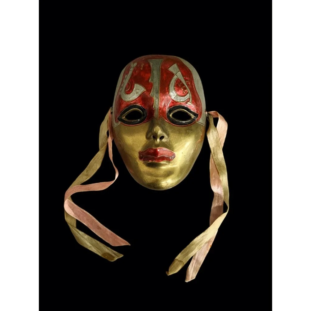 Vintage Mardi Gras Solid Brass Mask Jazz Band Saxophone Handpainted Wall Hanging